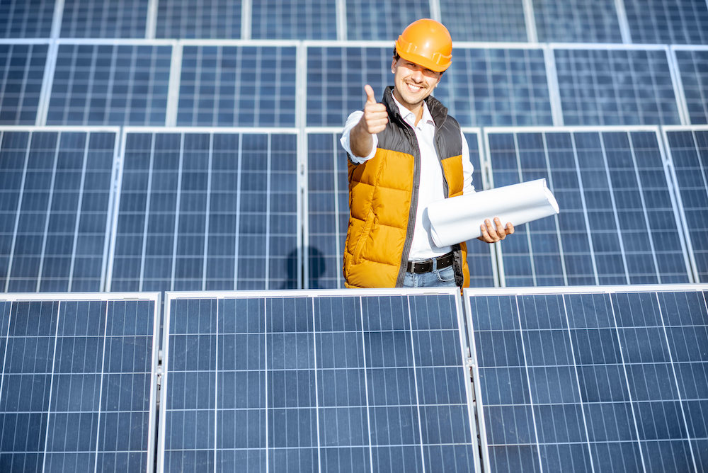 Engineer on a solar power plant