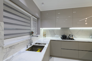 Luxury white modern marble kitchen in studio space